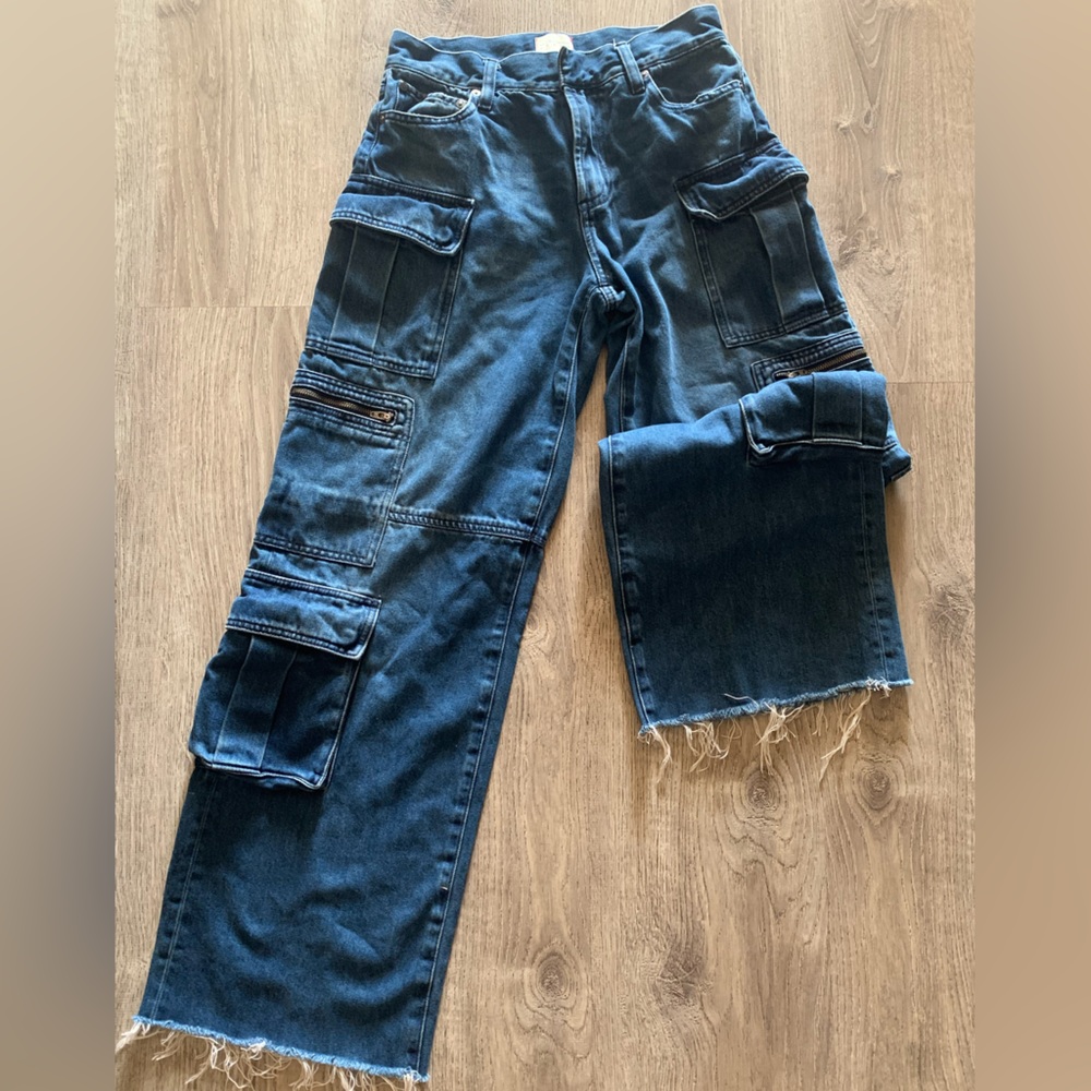 Alice + Olivia Dark Blue Relaxed Cargo Jeans